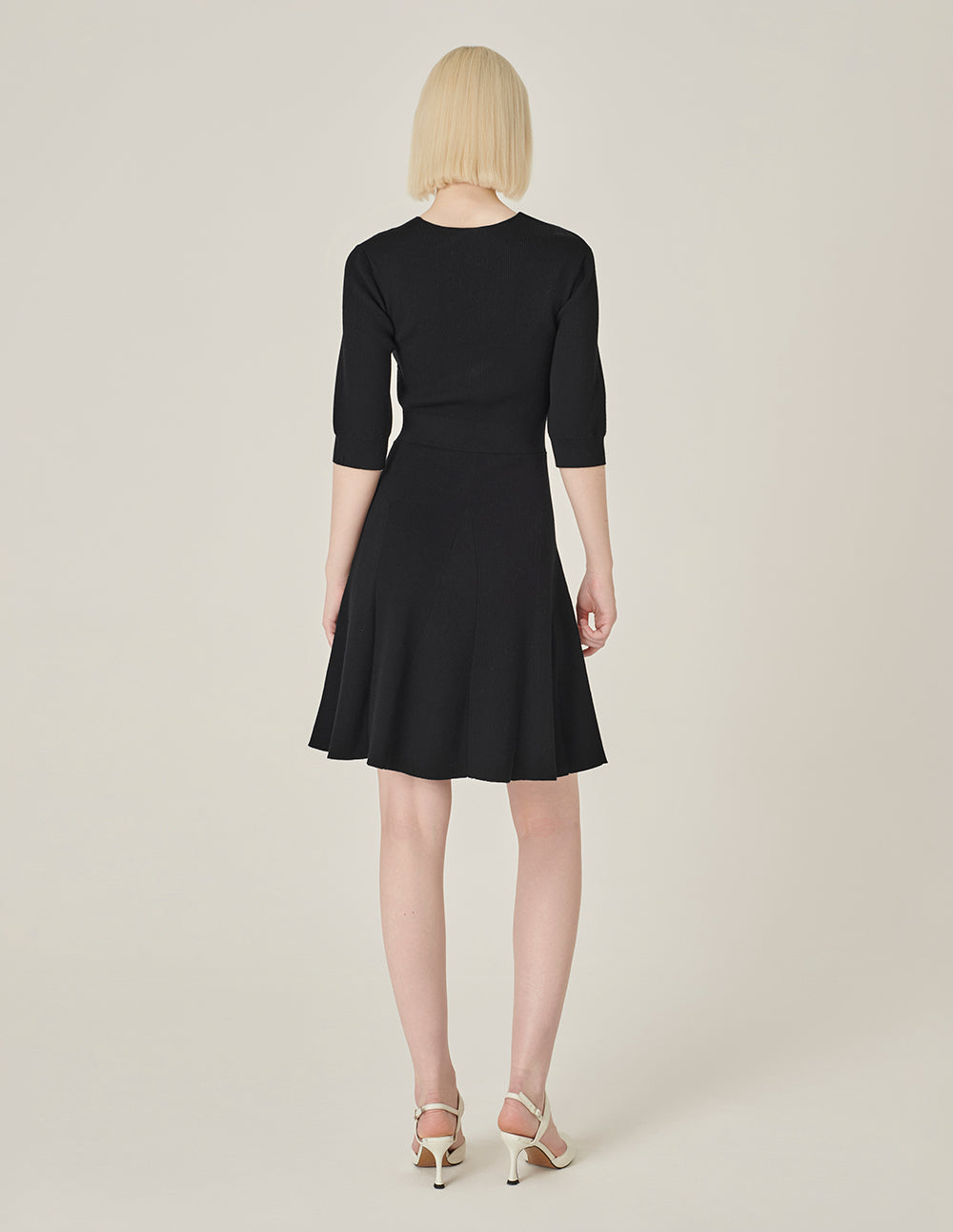 MARYLING Black V-Neck Mid-Sleeve Knitted Dress